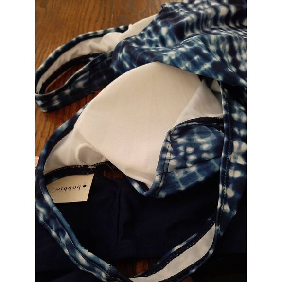 New Medium Bobbie Brooks 2pc Blue White Tankini Bikini Swimsuit Bathing Suit NWT - Picture 7 of 7